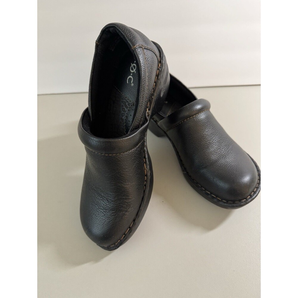 BOC Women's Size 7.5 Born Concept Peggy Black Leather Slip On Clogs Mules EUC